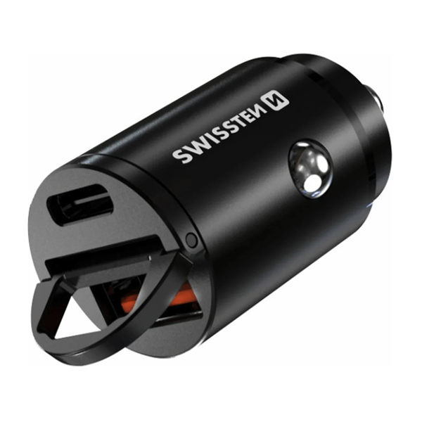 CL adaptér Swissten Power Delivery USB-C + Super charge 3.0 30 W, čierny
