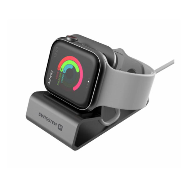 E-shop Swissten hliníkový stojan pre Apple Watch, šedá 25005200