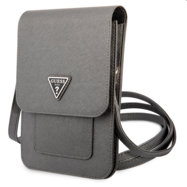Taška na mobil Guess PU Saffiano Triangle Logo, šedá Taška na mobil Guess PU Saffiano Triangle Logo, šedá