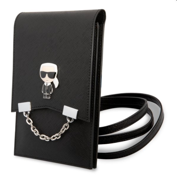 Taška na telefón Karl Lagerfeld Saffiano Metal Ikonik, čierna Taška na telefón Karl Lagerfeld Saffiano Metal Ikonik, čierna