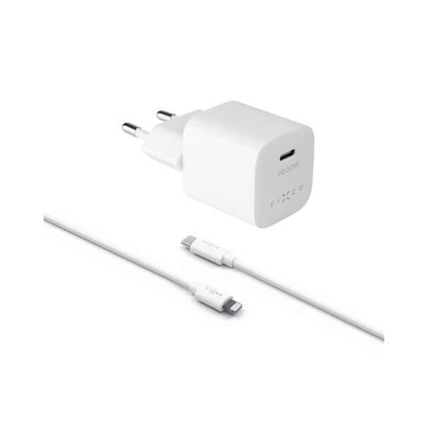 FIXED Mini nabíjacia súprava s USB-C výstupom a USB-C/Lightning, PD, MFI, 1 m, 20 W, biela