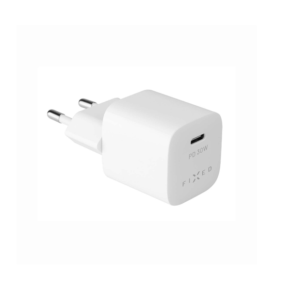 FIXED Mini cestovná nabíjačka USB-C výstup a PD, 30 W, biela FIXC30M-C-WH