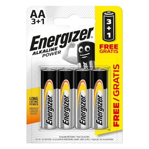 Alkalická batéria Energizer AA, 3+1 zadarmo Alkalická batéria Energizer AA, 3+1 zadarmo