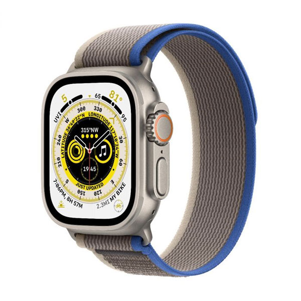 Apple Watch Ultra GPS + Cellular 49mm Titanium Case with Blue/Gray Trail Loop - S/M