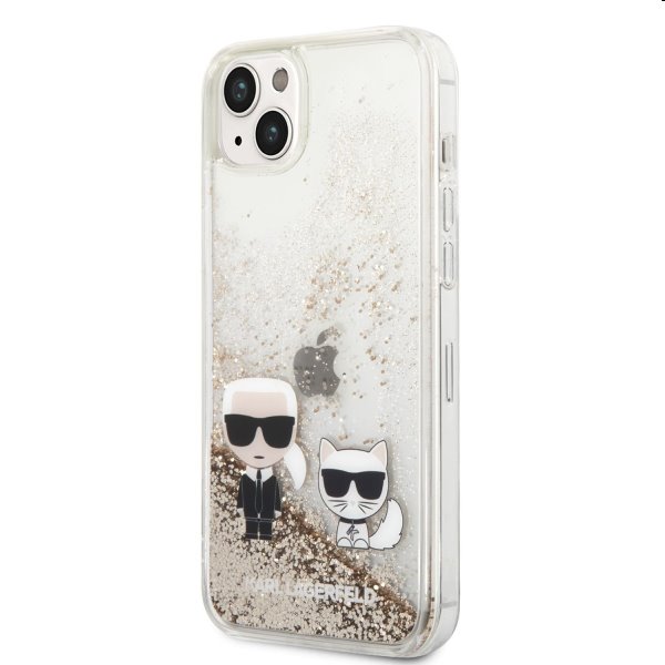 Puzdro Karl Lagerfeld Liquid Glitter Karl and Choupette for iPhone 14 Plus, gold