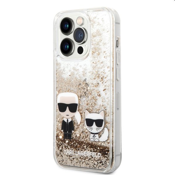 Puzdro Karl Lagerfeld Liquid Glitter Karl and Choupette for iPhone 14 Pro, gold 57983111467