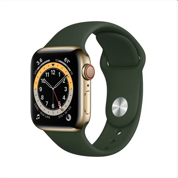 Apple Watch Series 6 GPS, 40mm, zlatá, nerezové puzdros s športovým remienkom cyprus zelená, rozbalené balenie