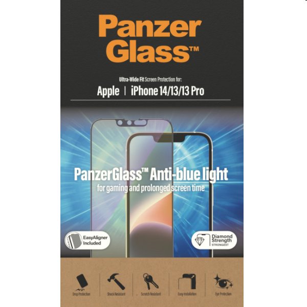 Ochranné sklo PanzerGlass Anti-Bluelight AB pre Apple iPhone 14, 13, 13 Pro, čierna