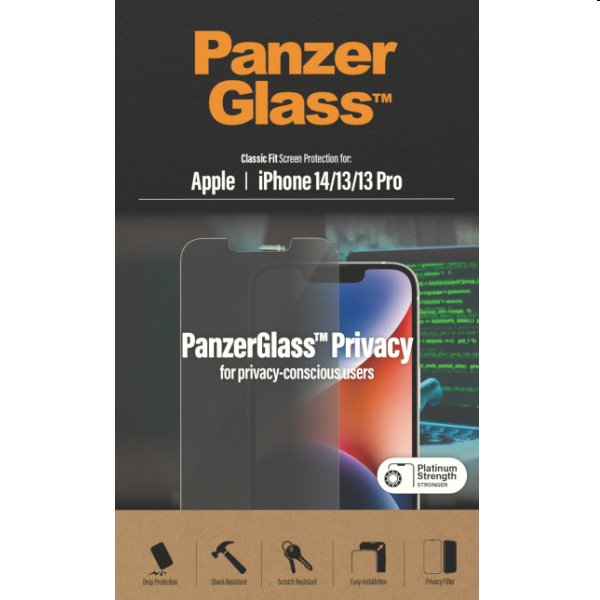 Ochranné sklo PanzerGlass Privacy AB pre Apple iPhone 14, 13, 13 Pro, čierna