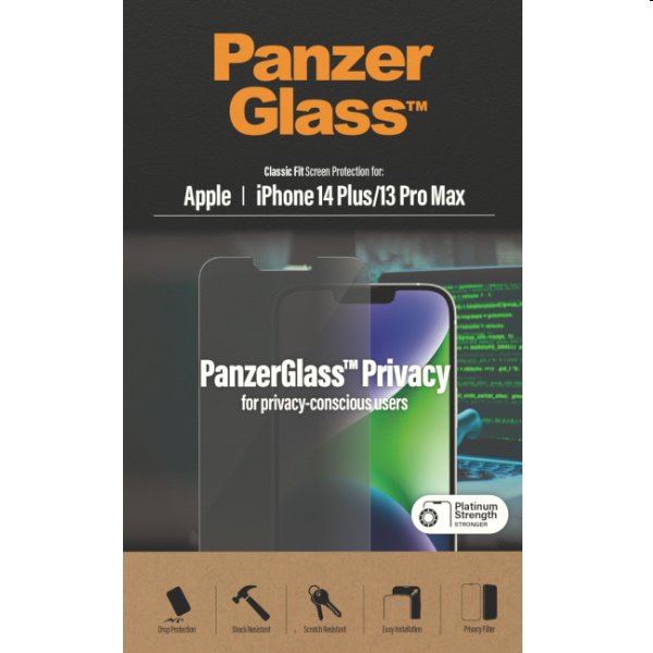 Ochranné sklo PanzerGlass Privacy AB pre Apple iPhone 14 Plus, 13 Pro Max, čierna