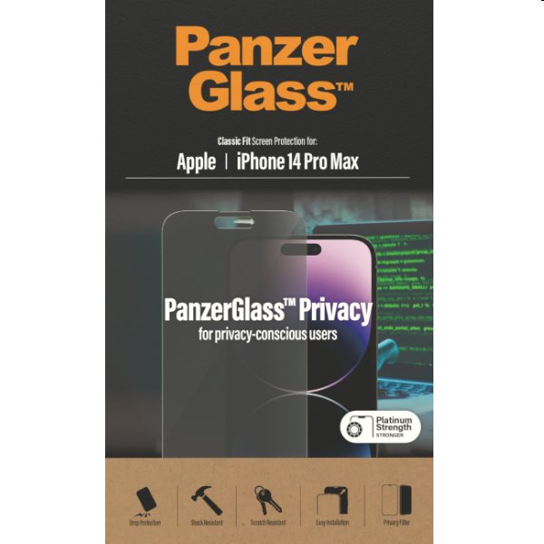 Ochranné sklo PanzerGlass Privacy AB pre Apple iPhone 14 Pro Max, čierna