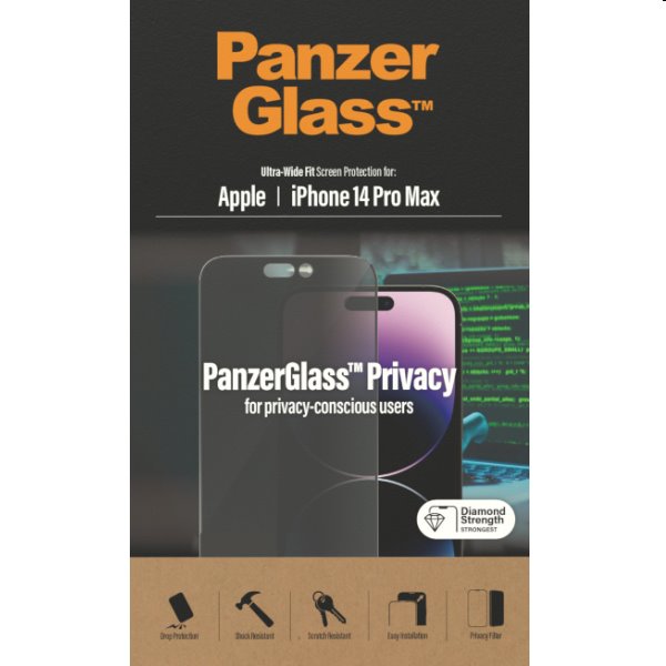 Ochranné sklo PanzerGlass UWF Privacy AB pre Apple iPhone 14 Pro Max, čierna