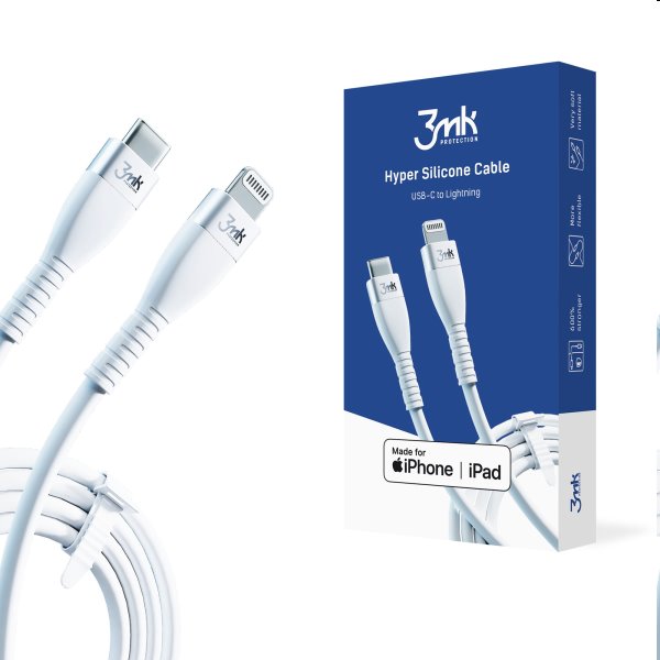 3mk Hyper silikónový kábel USB-CLightning MFI 1m, 20 W, biely 3MK444071