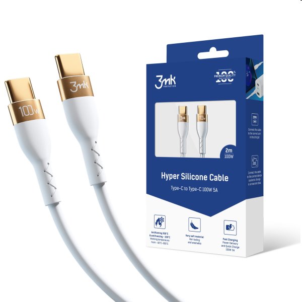 3mk Hyper Silicone Cable USB-C/USB-C 2m, 100W, biely 3mk Hyper Silicone Cable USB-C/USB-C 2m, 100W, biely