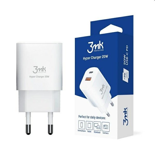 3mk Nabíjačka HyperCharger, 20 W, USB-C a USB-A PD 3.0 QC, biela 3MK447003