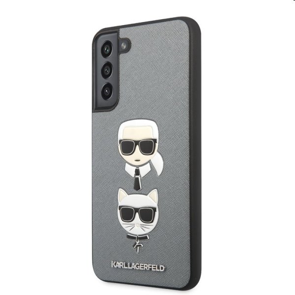 Zadný kryt Karl Lagerfeld PU Saffiano K&C Heads pre Samsung Galaxy S22 Plus, strieborná