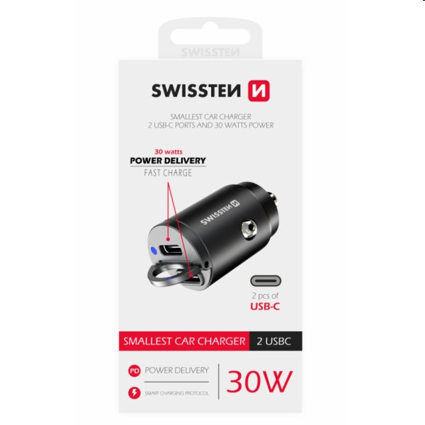 CL nano adaptér Swissten Power Delivery 2x USB-C 30W 30 W, čierny CL nano adaptér Swissten Power Delivery 2x USB-C 30W 30 W, čierny