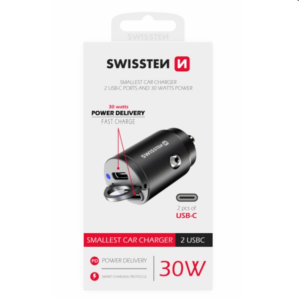 CL nano adaptér Swissten Power Delivery 2 x USB-C 30 W, čierna