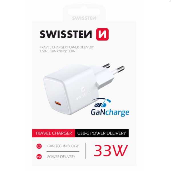 Mini Adaptér Swissten GaN USB-C 33 W POWER DELIVERY, biela 22055100