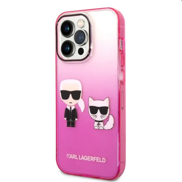Zadný Karl Lagerfeld Gradient Karl and Choupette for iPhone 14 Pro, ružová Zadný Karl Lagerfeld Gradient Karl and Choupette for iPhone 14 Pro, ružová