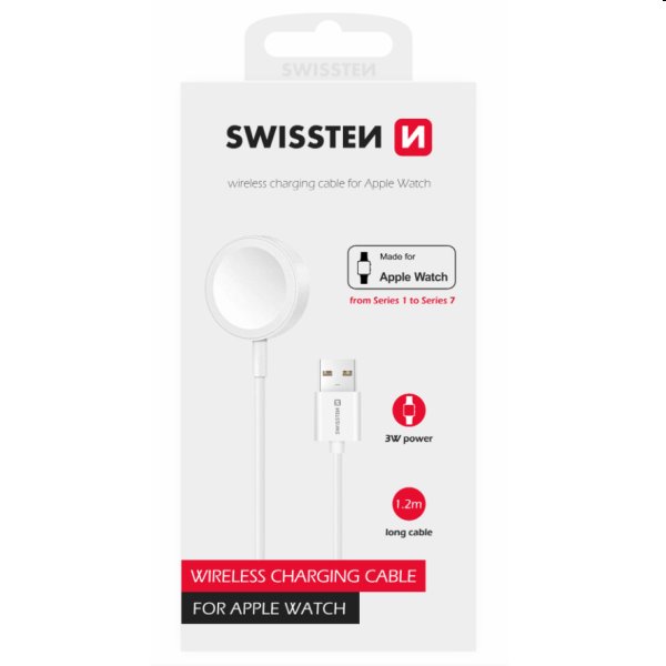 E-shop Swissten Nabíjací magnetický kábel pre Apple Watch USB-A 1,2 m, biela 22055511