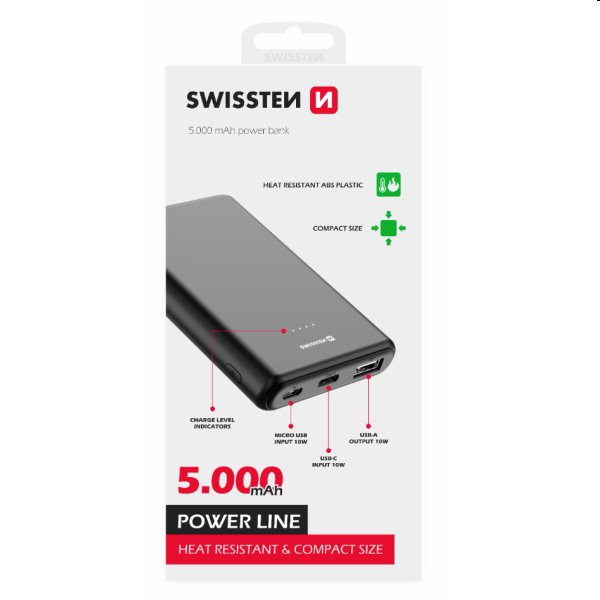 Swissten Power Line Powerbank 5 000 mAh 10W, čierna 22013910