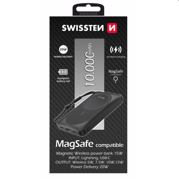 Swissten Powerbank MagSafe 10 000 mAh, čierna 22013971