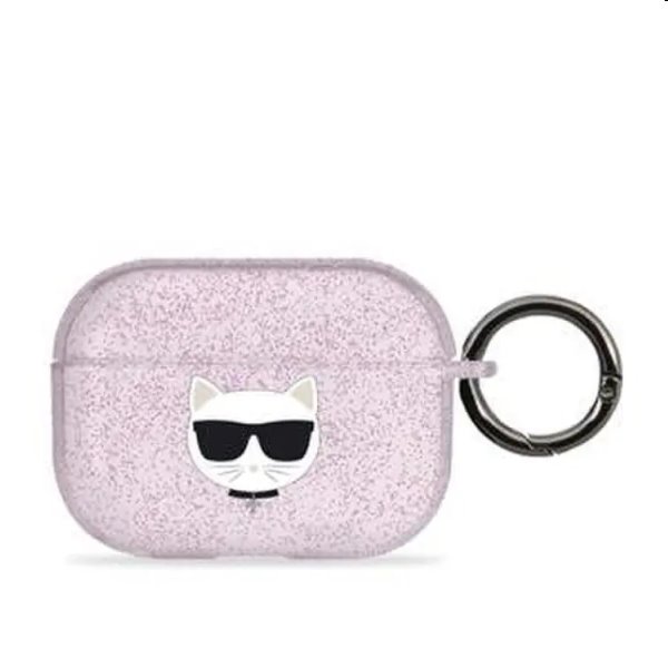 Karl Lagerfeld TPU Glitter Choupette Head obal pre Apple Airpods Pro, ružové