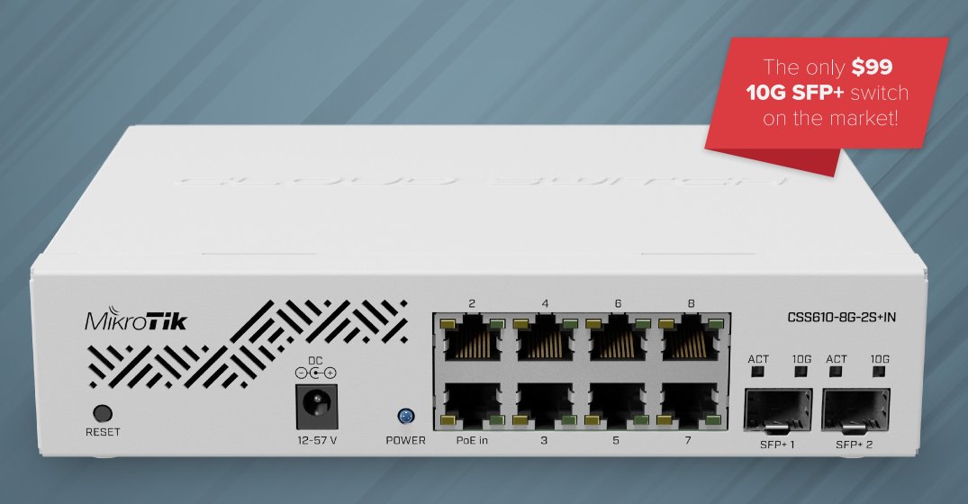 MIKROTIK RouterBOARD Cloud Smart Switch CSS610-8G-2S+IN + SwOS (8x GLAN; 2x SFP+) desktop