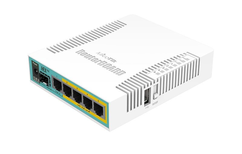MIKROTIK RouterBOARD hEX PoE + L4 (800MHz; 128MB RAM, 5xGLAN switch, PoE inout, zdroj) RB960PGS