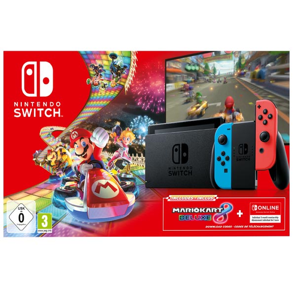 Nintendo Switch, neon + Mario Kart 8 Deluxe + Nintendo Switch Online 3 month subscription - OPENBOX (Rozbalený tovar s p