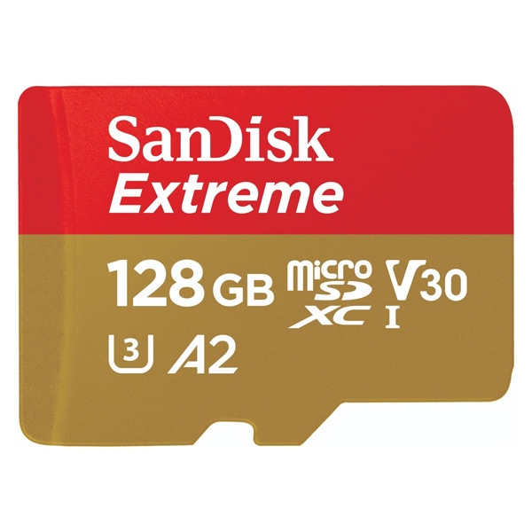 Karta SanDisk micro SDXC 128 GB Extreme Action Cams and Drones (190 MB/s Class 10, UHS-I U3 V30) + adaptér