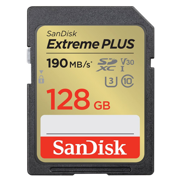 SanDisk Extreme PLUS SDXC 128 GB 190 MBs V30 UHS-I SDSDXWA-128G-GNCIN