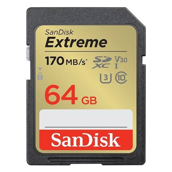 E-shop SanDisk Extreme SDXC 64 GB 170 MBs V30 UHS-I U3 SDSDXV2-064G-GNCIN