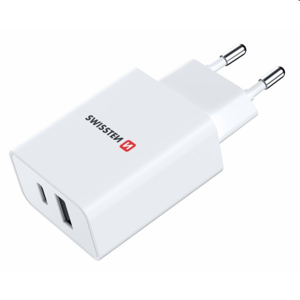 Sieťový Adaptér Swissten 1 x USB-C a 1 x USB 30 W, PD, biela 22037000