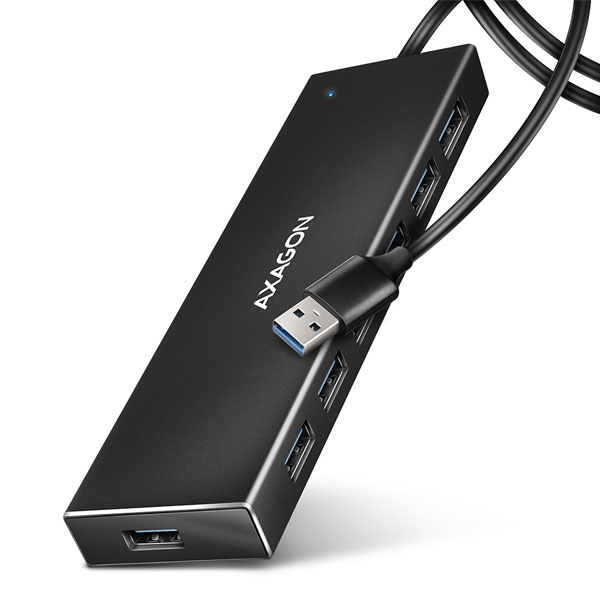 E-shop AXAGON HUE-F7A 7x USB 3.2 Gen 1 ALU FLAT hub, micro USB power IN, 1m USB-A kábel HUE-F7A