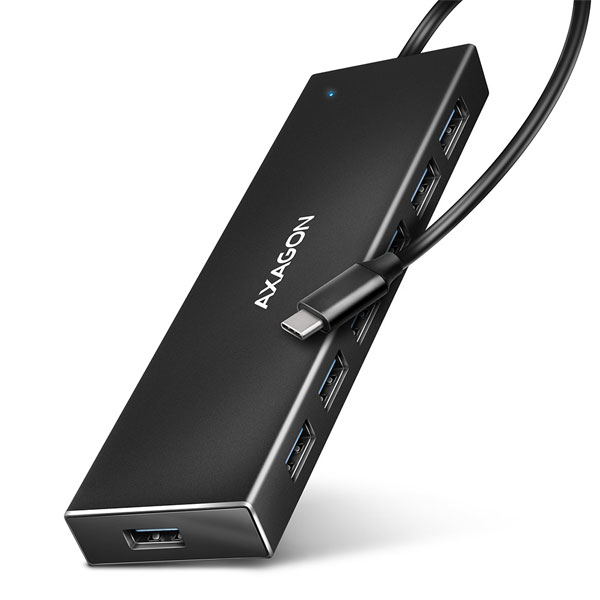 E-shop AXAGON HUE-F7C 7x USB 3.2 Gen 1 ALU FLAT hub, micro USB napájací konektor, 30 cm USB-C kábel HUE-F7C