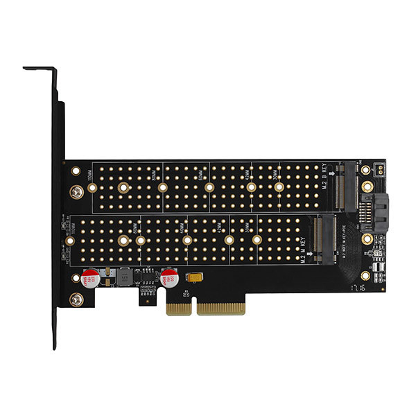 AXAGON PCEM2-DC PCI-E 3.0 4x - DUAL M.2 SSD (NVMe + SATA), duálne napätie, až na 110 mm SSD, fan + heatsink AXAGON PCEM2-DC PCEM2-DC