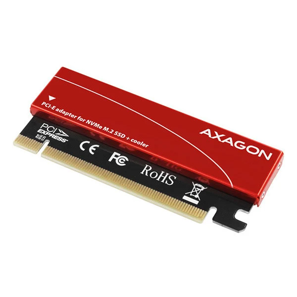 AXAGON PCEM2-S PCI-E 3.0 16x - M.2 SSD NVMe, do 80 mm SSD, key slot adaptér, kovový kryt pre pasívne chladenie