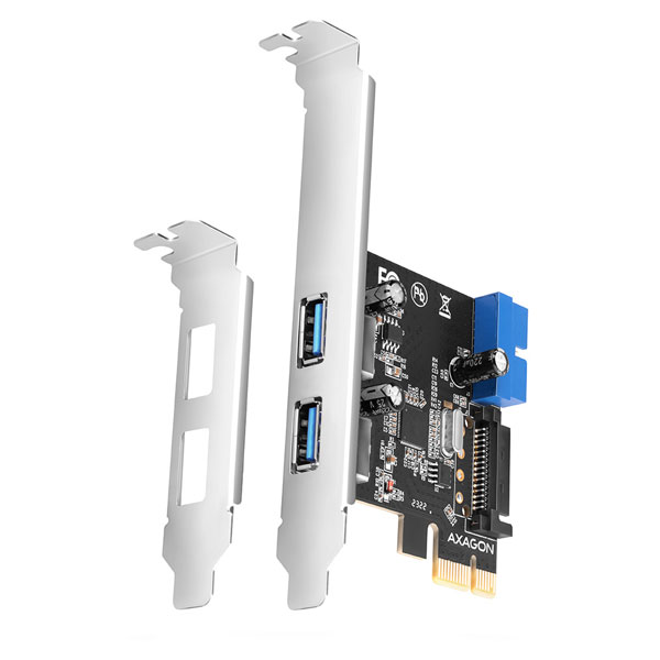 AXAGON PCEU-232VLS PCIe radič 2+2x USB3.0 UASP VIA + LP, 15-pin SATA napájanie