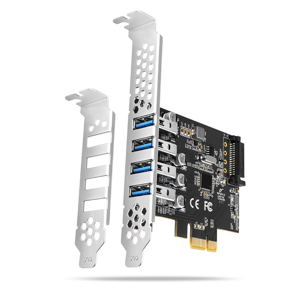 AXAGON PCEU-43RS PCIe radič 4x USB3.0 UASP VIA, 15-pin SATA napájanie