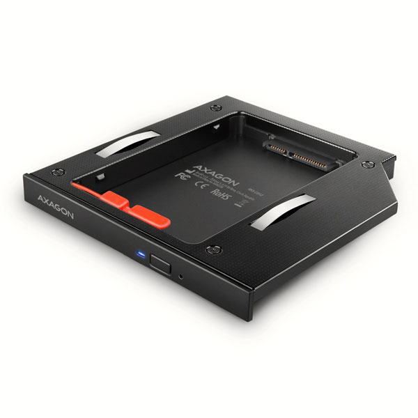 AXAGON RSS-CD12 2.5" SSDHDD caddy into DVD slot, 12.7 mm, LED, ALU RSS-CD12