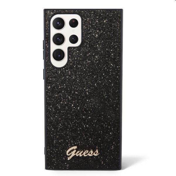 Zadný kryt Guess PC/TPU Glitter Flakes Metal Logo pre Samsung Galaxy S23 Ultra, čierna