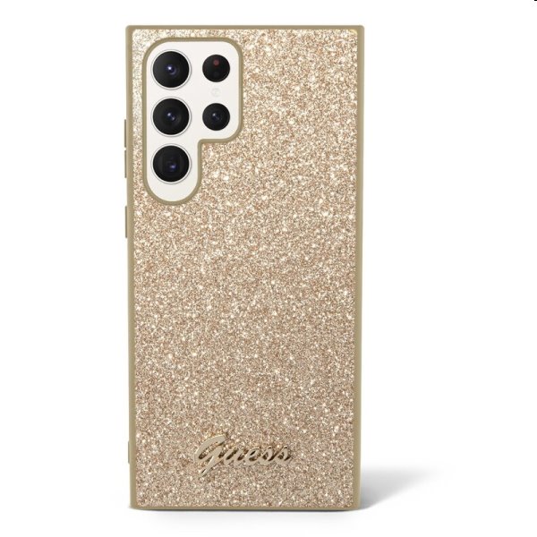 Zadný kryt Guess PC/TPU Glitter Flakes Metal Logo pre Samsung Galaxy S23 Ultra, zlatá