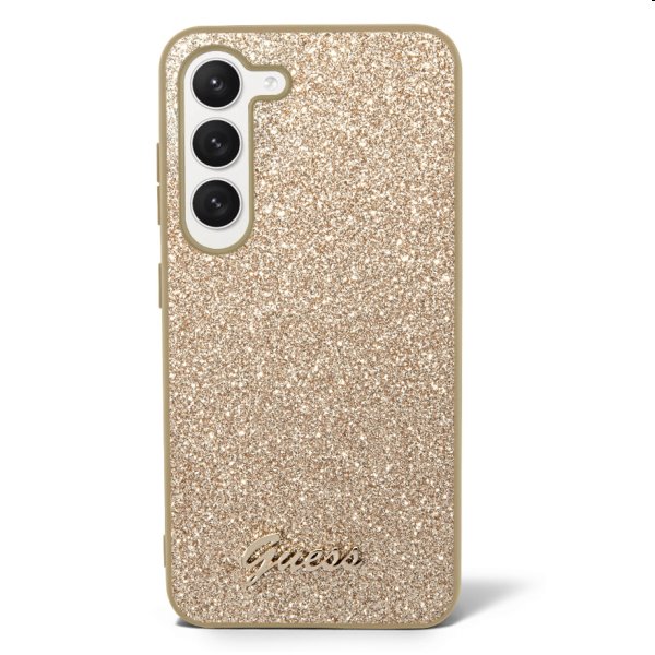 Zadný kryt Guess PC/TPU Glitter Flakes Metal Logo pre Samsung Galaxy S23, zlatá