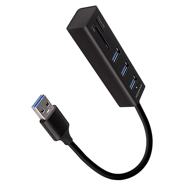 AXAGON HMA-CR3A 3x USB-A + SD/microSD, USB3.2 Gen 1 hub, USB hub a čítačka kariet, kovová , 20 cm USB-A kábel