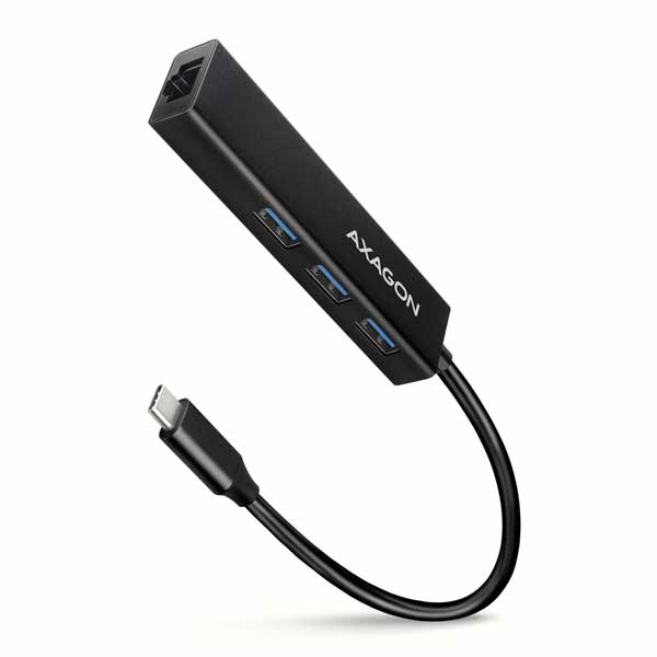 AXAGON HMC-GL3A 3x USB-A + GLAN, USB 3.2 Gen 1 hub, kovový, 20cm USB-C kábel