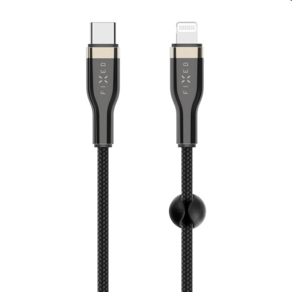 FIXED Dátový a nabíjací opletený kábel USB-C/Lightning MFI, PD, 0,5 m, čierny