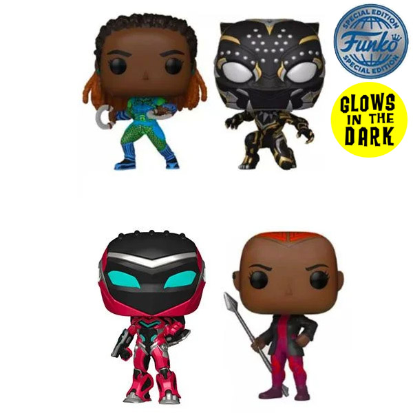 E-shop POP! 4 Pack Black Panther 2 Wakanda Forever (Marvel) Special Editon (Glows in The Dark) 4 Pack
