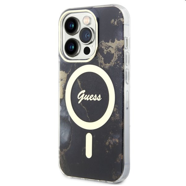 Zadný kyt Guess Marble IML MagSafe pre Apple iPhone 14 Pro, čierna